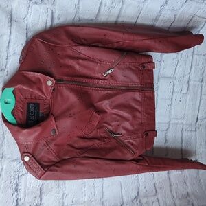 Women's Red Faux Leather Ankh Jacket